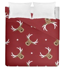 Cute-reindeer-head-with-star-red-background Duvet Cover Double Side (queen Size) by uniart180623