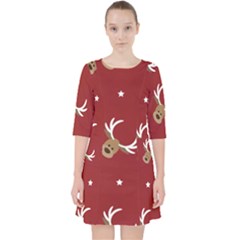 Cute-reindeer-head-with-star-red-background Quarter Sleeve Pocket Dress by uniart180623