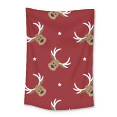 Cute-reindeer-head-with-star-red-background Small Tapestry by uniart180623