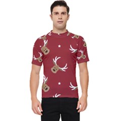 Cute-reindeer-head-with-star-red-background Men s Short Sleeve Rash Guard by uniart180623