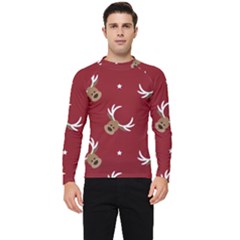 Cute-reindeer-head-with-star-red-background Men s Long Sleeve Rash Guard by uniart180623