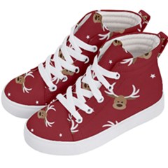 Cute-reindeer-head-with-star-red-background Kids  Hi-top Skate Sneakers by uniart180623