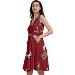 Cute-reindeer-head-with-star-red-background Sleeveless V-neck Skater Dress With Pockets by uniart180623