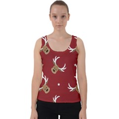 Cute-reindeer-head-with-star-red-background Velvet Tank Top by uniart180623