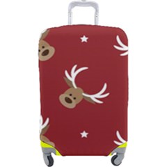 Cute-reindeer-head-with-star-red-background Luggage Cover (large) by uniart180623