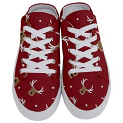 Cute-reindeer-head-with-star-red-background Half Slippers by uniart180623