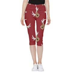 Cute-reindeer-head-with-star-red-background Inside Out Lightweight Velour Capri Leggings  by uniart180623