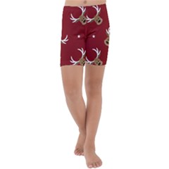 Cute-reindeer-head-with-star-red-background Kids  Lightweight Velour Capri Yoga Leggings by uniart180623