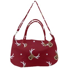 Cute-reindeer-head-with-star-red-background Removable Strap Handbag by uniart180623