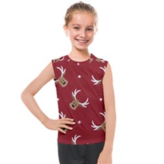 Cute-reindeer-head-with-star-red-background Kids  Mesh Tank Top by uniart180623