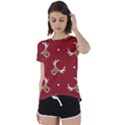 Cute-reindeer-head-with-star-red-background Short Sleeve Open Back Tee View1