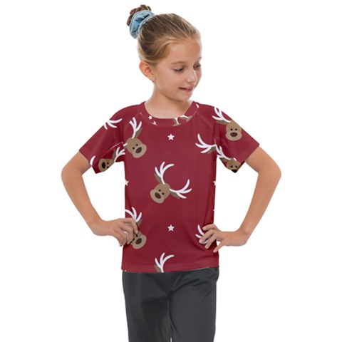 Cute-reindeer-head-with-star-red-background Kids  Mesh Piece Tee by uniart180623