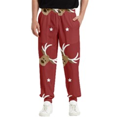 Cute-reindeer-head-with-star-red-background Men s Elastic Waist Pants by uniart180623