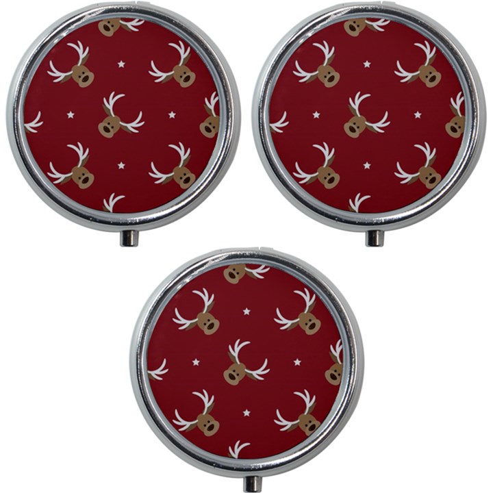 Cute-reindeer-head-with-star-red-background Mini Round Pill Box (Pack of 3)