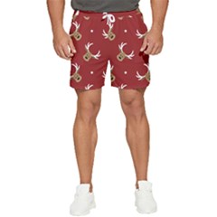 Cute-reindeer-head-with-star-red-background Men s Runner Shorts by uniart180623