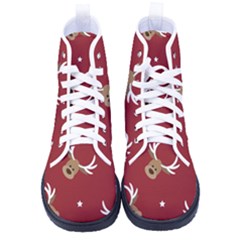 Cute-reindeer-head-with-star-red-background Kid s High-top Canvas Sneakers