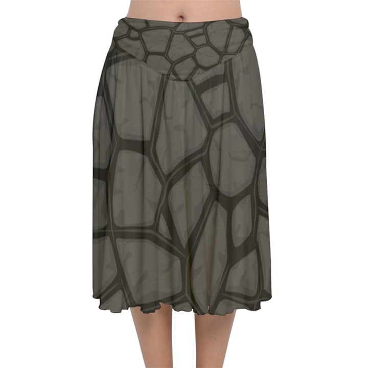 Cartoon-gray-stone-seamless-background-texture-pattern Velvet Flared Midi Skirt