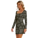 Cartoon-gray-stone-seamless-background-texture-pattern Long Sleeve Square Neck Bodycon Velvet Dress View2