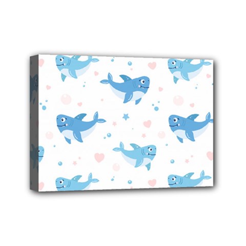 Seamless-pattern-with-cute-sharks-hearts Mini Canvas 7  X 5  (stretched) by uniart180623