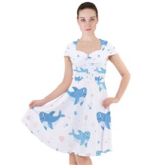 Seamless-pattern-with-cute-sharks-hearts Cap Sleeve Midi Dress by uniart180623