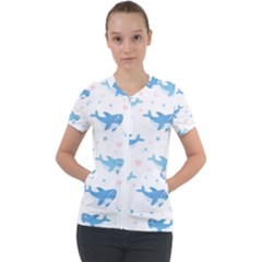 Seamless-pattern-with-cute-sharks-hearts Short Sleeve Zip Up Jacket by uniart180623