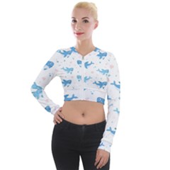 Seamless-pattern-with-cute-sharks-hearts Long Sleeve Cropped Velvet Jacket by uniart180623