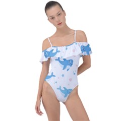 Seamless-pattern-with-cute-sharks-hearts Frill Detail One Piece Swimsuit