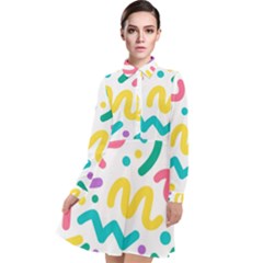 Abstract-pop-art-seamless-pattern-cute-background-memphis-style Long Sleeve Chiffon Shirt Dress by uniart180623