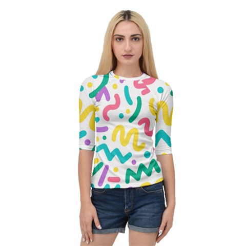 Abstract-pop-art-seamless-pattern-cute-background-memphis-style Quarter Sleeve Raglan Tee by uniart180623