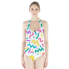 Abstract-pop-art-seamless-pattern-cute-background-memphis-style Halter Swimsuit by uniart180623