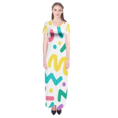 Abstract-pop-art-seamless-pattern-cute-background-memphis-style Short Sleeve Maxi Dress by uniart180623