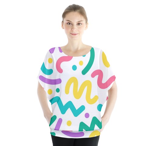 Abstract-pop-art-seamless-pattern-cute-background-memphis-style Batwing Chiffon Blouse by uniart180623