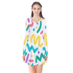 Abstract-pop-art-seamless-pattern-cute-background-memphis-style Long Sleeve V-neck Flare Dress by uniart180623