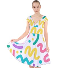 Abstract-pop-art-seamless-pattern-cute-background-memphis-style Cap Sleeve Front Wrap Midi Dress by uniart180623