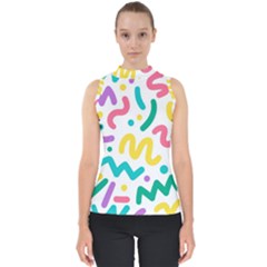 Abstract-pop-art-seamless-pattern-cute-background-memphis-style Mock Neck Shell Top by uniart180623