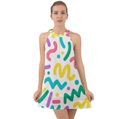 Abstract-pop-art-seamless-pattern-cute-background-memphis-style Halter Tie Back Chiffon Dress by uniart180623