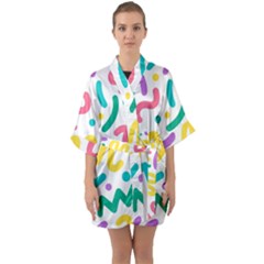 Abstract-pop-art-seamless-pattern-cute-background-memphis-style Half Sleeve Satin Kimono  by uniart180623