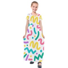 Abstract-pop-art-seamless-pattern-cute-background-memphis-style Kids  Short Sleeve Maxi Dress by uniart180623