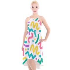 Abstract-pop-art-seamless-pattern-cute-background-memphis-style High-low Halter Chiffon Dress  by uniart180623