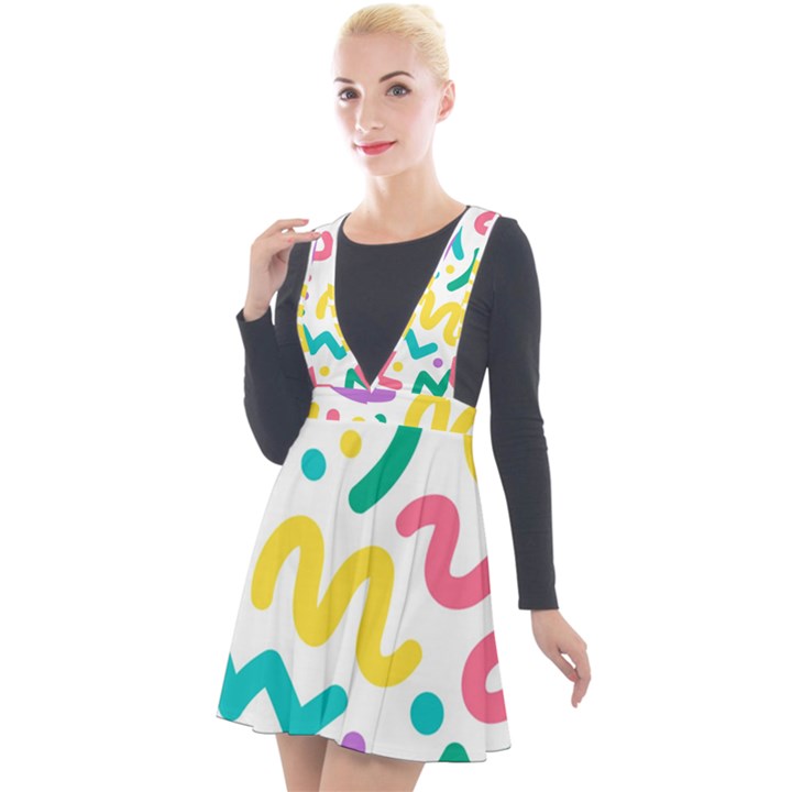 Abstract-pop-art-seamless-pattern-cute-background-memphis-style Plunge Pinafore Velour Dress