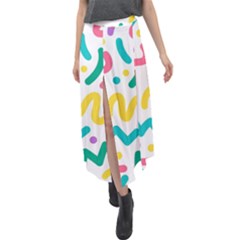 Abstract-pop-art-seamless-pattern-cute-background-memphis-style Velour Split Maxi Skirt by uniart180623