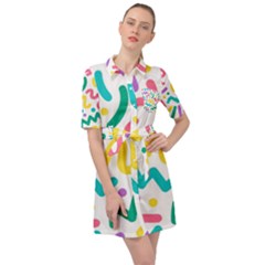 Abstract-pop-art-seamless-pattern-cute-background-memphis-style Belted Shirt Dress by uniart180623