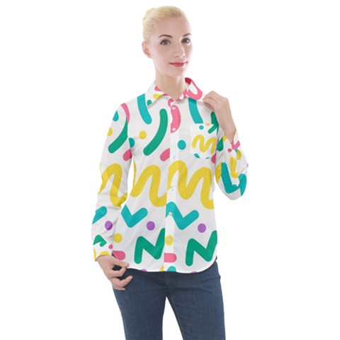 Abstract-pop-art-seamless-pattern-cute-background-memphis-style Women s Long Sleeve Pocket Shirt by uniart180623