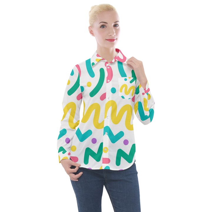 Abstract-pop-art-seamless-pattern-cute-background-memphis-style Women s Long Sleeve Pocket Shirt