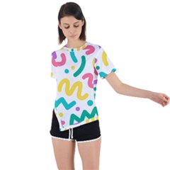 Abstract-pop-art-seamless-pattern-cute-background-memphis-style Asymmetrical Short Sleeve Sports Tee by uniart180623