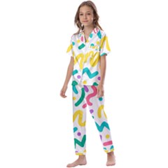 Abstract-pop-art-seamless-pattern-cute-background-memphis-style Kids  Satin Short Sleeve Pajamas Set by uniart180623