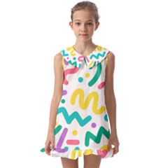 Abstract-pop-art-seamless-pattern-cute-background-memphis-style Kids  Pilgrim Collar Ruffle Hem Dress by uniart180623