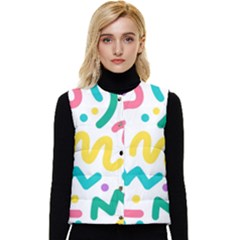 Abstract-pop-art-seamless-pattern-cute-background-memphis-style Women s Short Button Up Puffer Vest by uniart180623