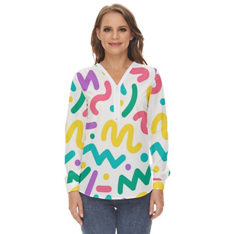 Abstract-pop-art-seamless-pattern-cute-background-memphis-style Zip Up Long Sleeve Blouse by uniart180623