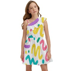 Abstract-pop-art-seamless-pattern-cute-background-memphis-style Kids  One Shoulder Party Dress by uniart180623